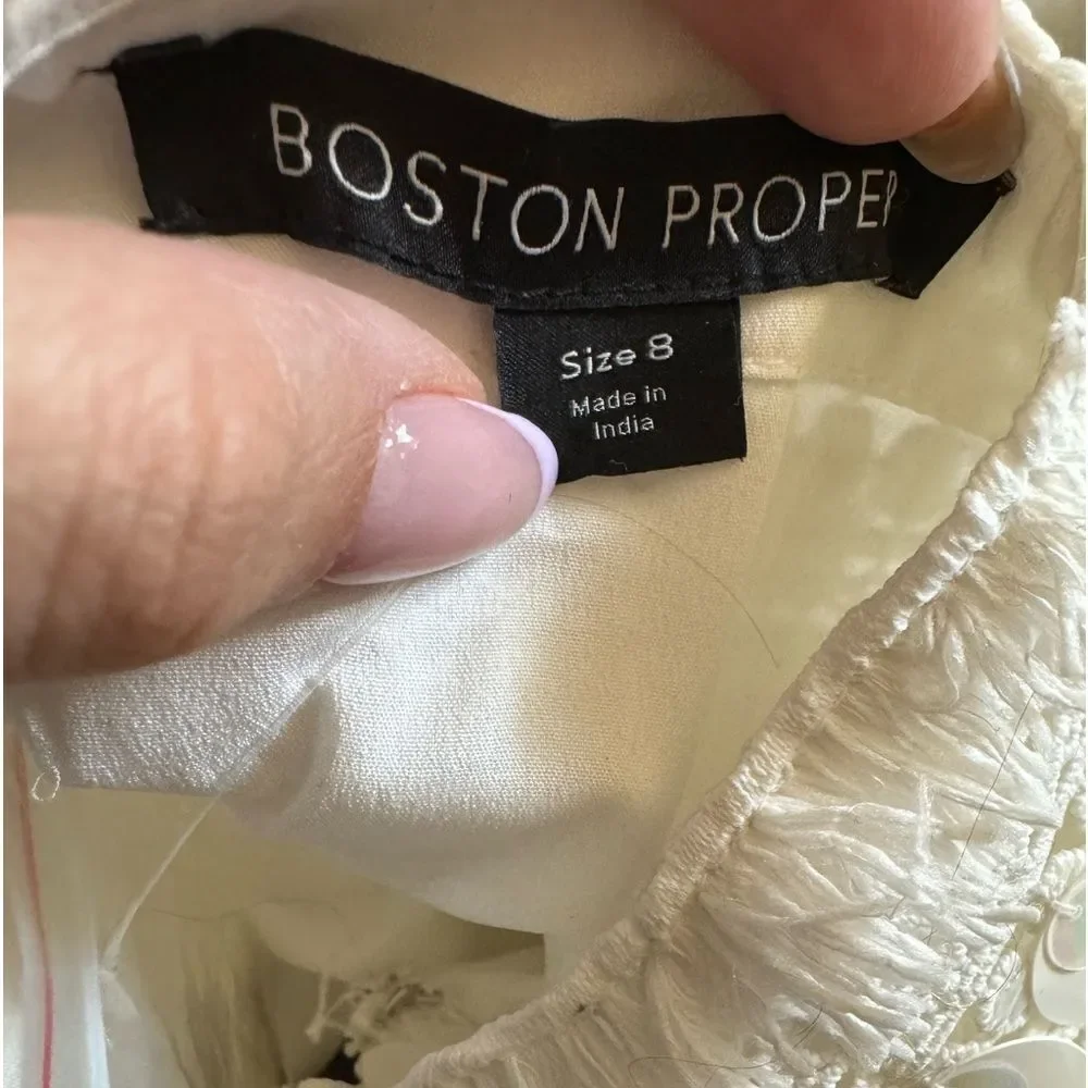 Boston Proper Fringe Sequin Two Piece Skirt Set‎ Sz 10 Cream